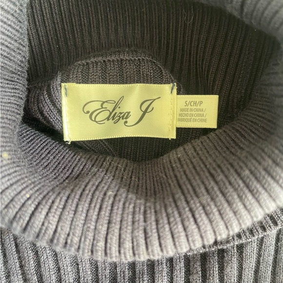 Eliza J Knit Ribbed Turtleneck Ruffle Bell Sleeve Sweater Dress Navy | Small - Picture 10 of 10